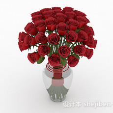 红玫瑰室内摆设花卉3d模型下载