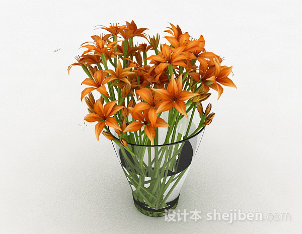 现代风格橙色花卉家具摆设品3d模型下载