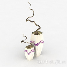 紫色花卉图案陶瓷花瓶3d模型下载