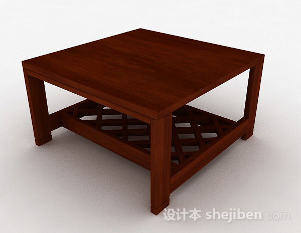 棕色木质方形茶几3d模型下载