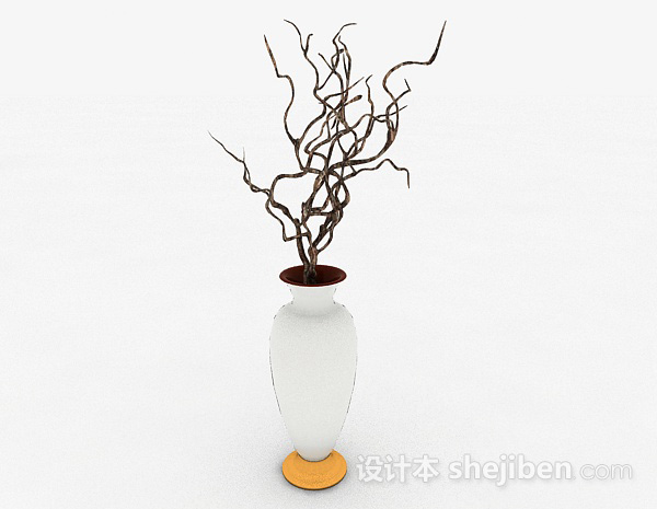 现代风格白色广口大肚花瓶3d模型下载