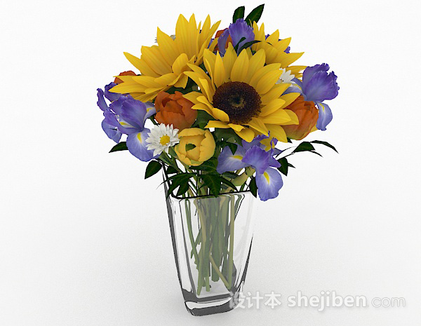 免费多色花卉植物室内插花摆设3d模型下载