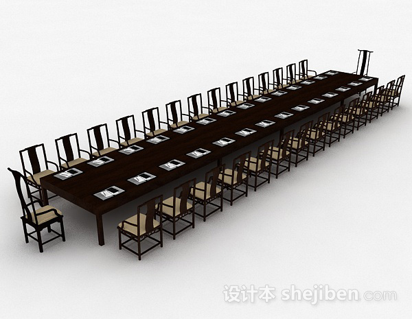 现代风格大型会议桌椅组合3d模型下载
