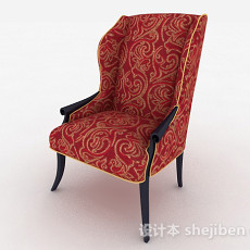 欧式红色花纹布艺单人椅3d模型下载