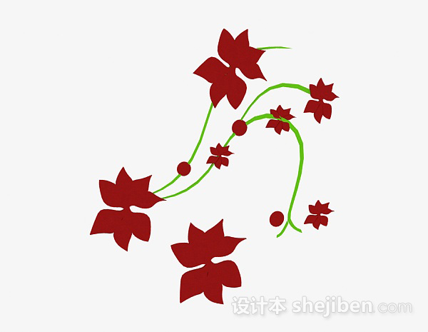 红色花卉图案墙纸3d模型下载