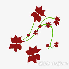 红色花卉图案墙纸3d模型下载