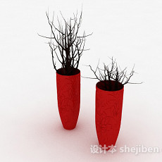现代风红色陶瓷花瓶3d模型下载