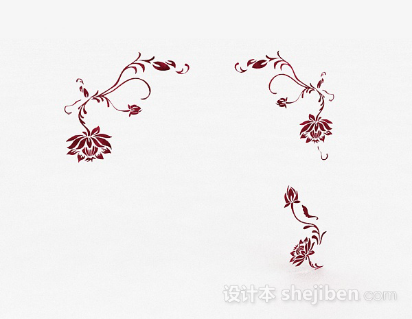 枣红色花卉图案墙纸