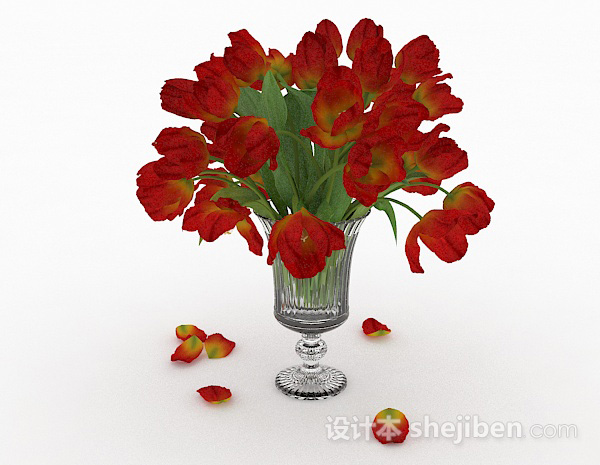 红色花朵家居摆设品3d模型下载