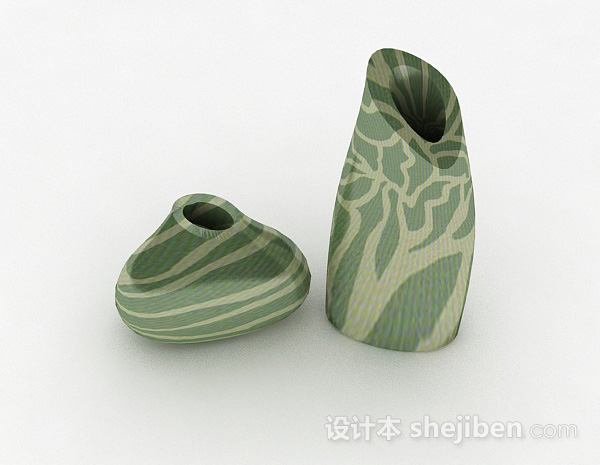 现代风格绿色花纹陶瓷花瓶3d模型下载