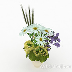 白色花卉植物室内插花摆设3d模型下载