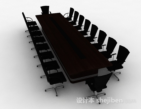 设计本木质会议桌椅组合3d模型下载