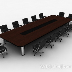 棕色会议桌椅3d模型下载