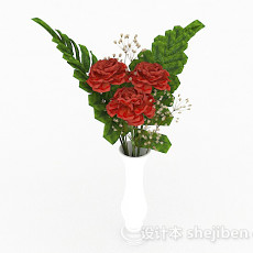 红色玫瑰百合花卉家居摆设品3d模型下载