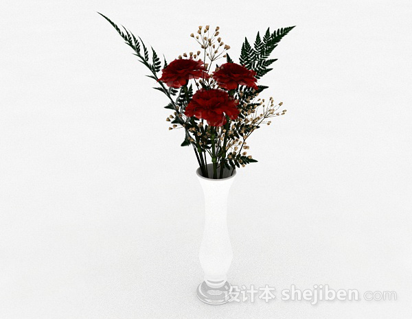 红色花朵室内插花摆设3d模型下载