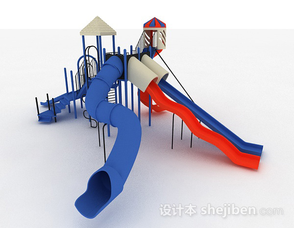 设计本红色旋转滑梯3d模型下载
