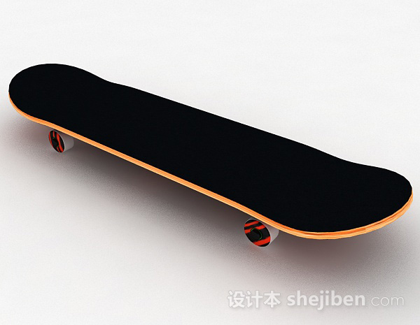 设计本黑色四轮滑板3d模型下载