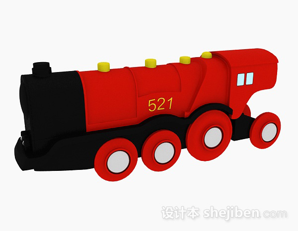 免费红色老式火车头3d模型下载