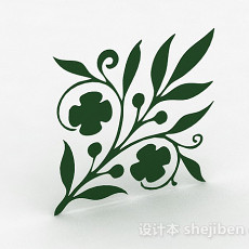 绿色花卉图案墙纸3d模型下载