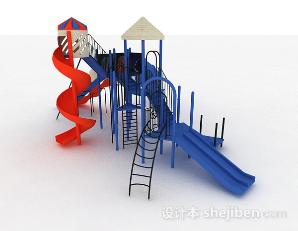 红色旋转滑梯3d模型下载