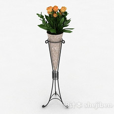 欧式风格橙色花朵花瓶3d模型下载