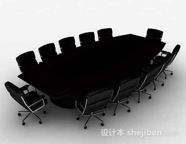 现代风格黑色多人会议桌椅组合3d模型下载