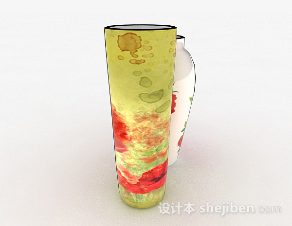 免费中式风格牡丹花卉图案瓷器瓶3d模型下载