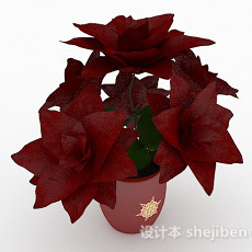 红色陶瓷盆栽3d模型下载