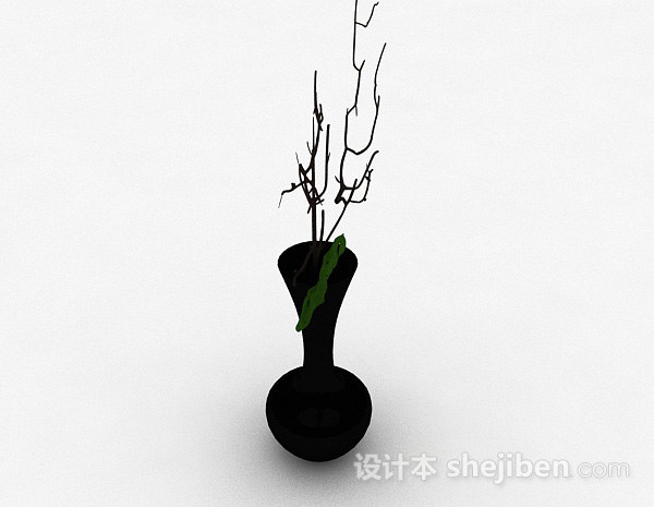 免费黑色喇叭状陶瓷花瓶3d模型下载