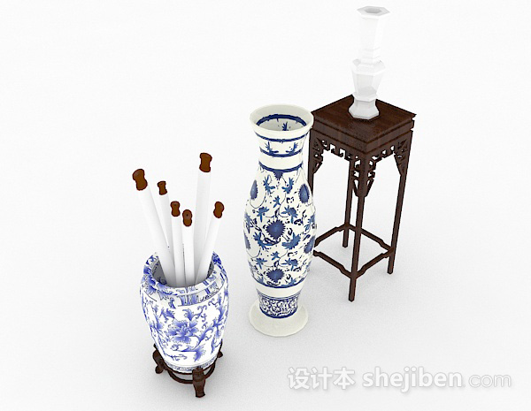 中式大件瓷器瓶3d模型下载