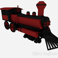 复古红色火车头3d模型下载