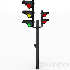 黑色金属马路红绿色指示灯3d模型下载