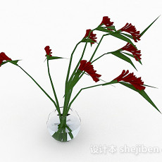 正红色花卉家居摆设品3d模型下载