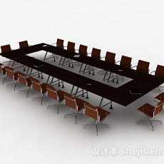 现代风格棕色大型会议桌椅组合3d模型下载