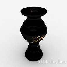 现代风格黑色广口瓷器瓶3d模型下载
