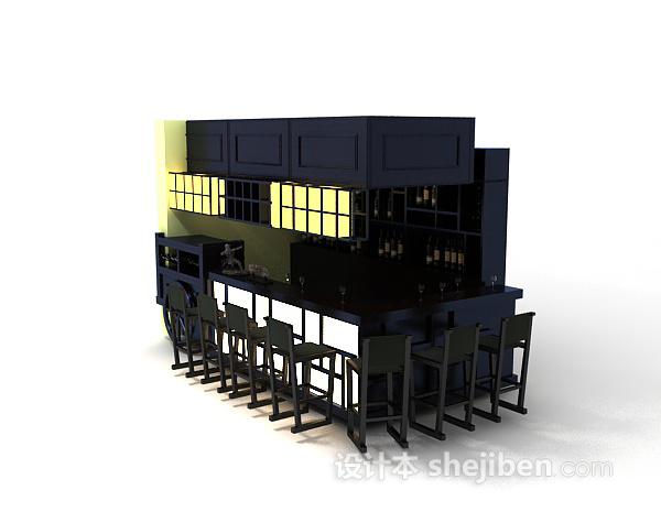 现代风格酒柜吧台3d模型下载