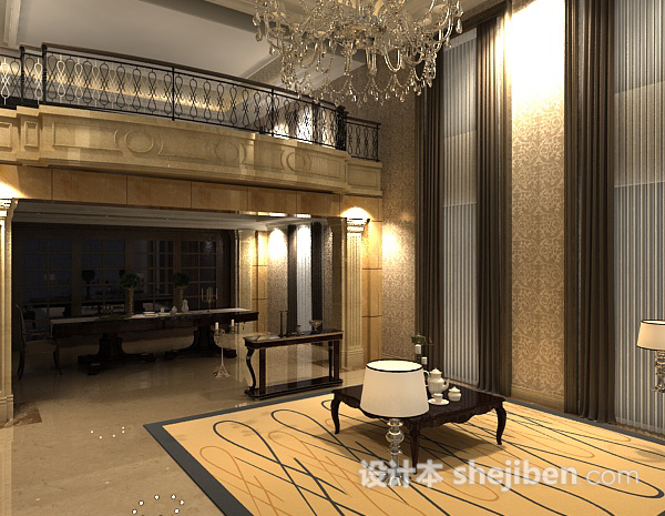 欧式客厅复式楼3d模型下载