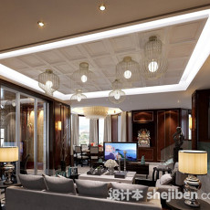 新中式风格客厅吊灯3d模型下载