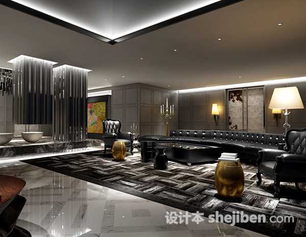 豪华奢侈客厅室内设计3d模型下载