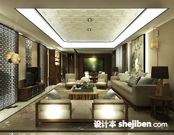 中式简约客厅3d模型