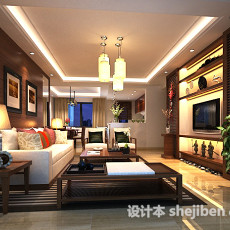 新中式客厅设计3d模型下载