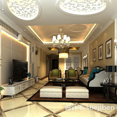 新中式客厅3d模型下载