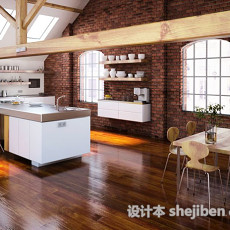田园开放式厨房3d模型下载