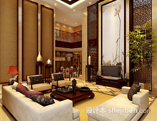 中式别墅客厅3d模型下载