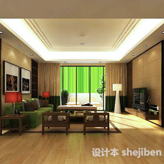 现代中式客厅3d模型下载