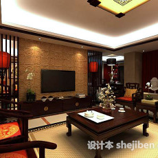 中式客厅电视墙3d模型下载