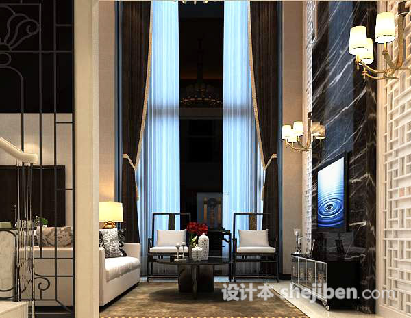 别墅客厅窗帘3d模型