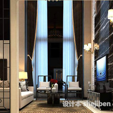 别墅客厅窗帘3d模型下载