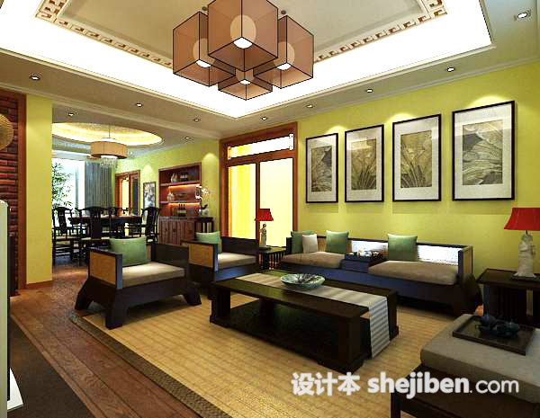 中式客厅挂画3d模型