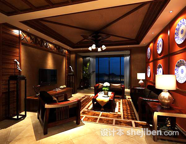 3d中式室内客厅模型